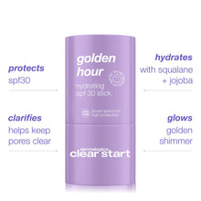 Load image into Gallery viewer, golden hour hydrating spf30 stick
protect, clarify, hydrate &amp; glow
