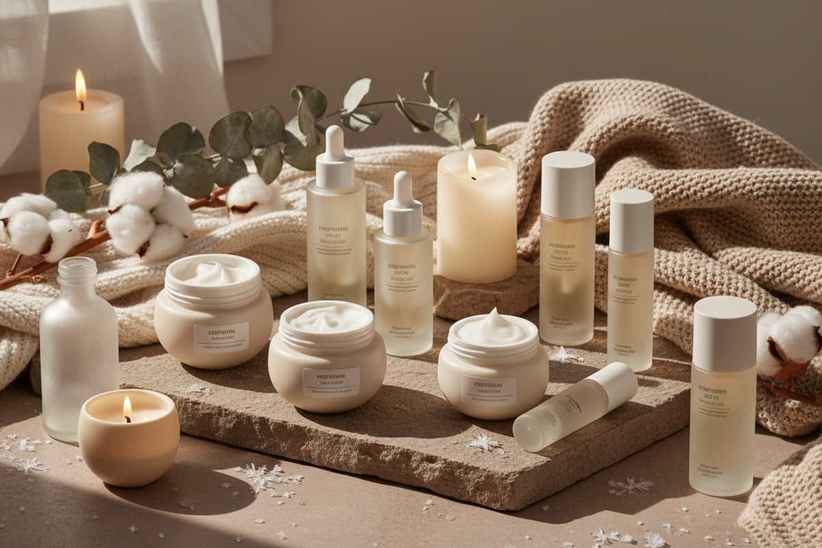 Beige winter Korean skincare